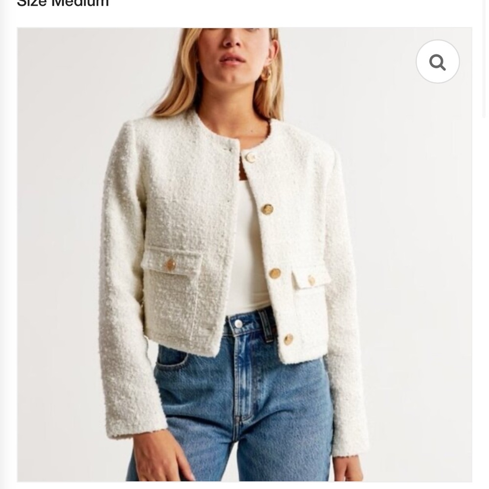Women's Ivory Cream Boucle Collarless Jacket with Gold Buttons
